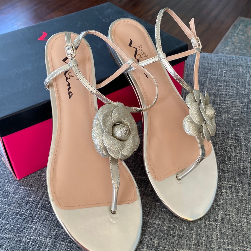 Nina Gold Flower Embellished Sandals